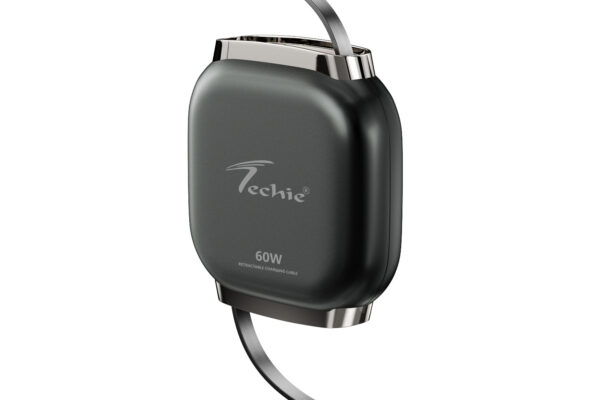 Techie 60W PD Type-C to C Retractable Cable (Black)