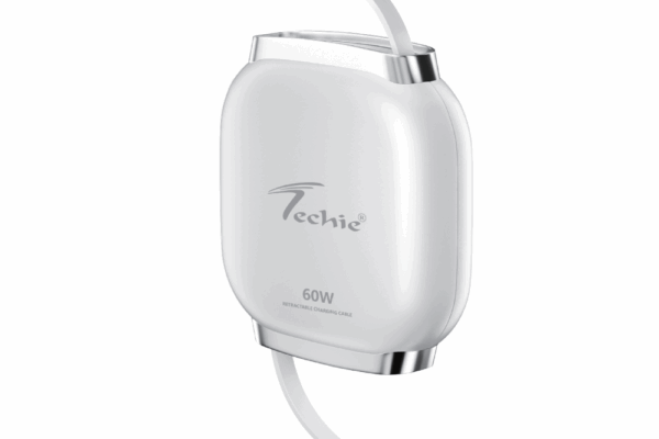 Techie 60W PD Type-C to C Retractable Cable (White)