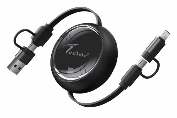Techie 4-in-1 100W Retractable Charging Cable (Black)