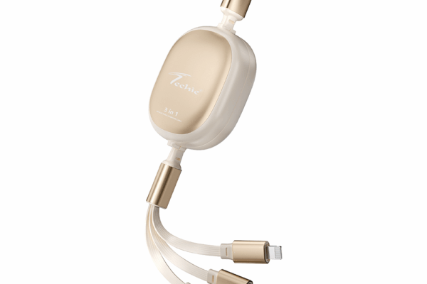 Techie 3-in-1 Retractable Charging Cable (Gold)