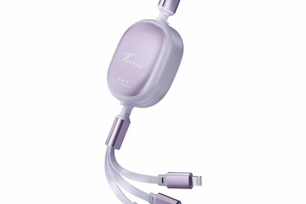 Techie 3-in-1 Retractable Charging Cable (Purple)
